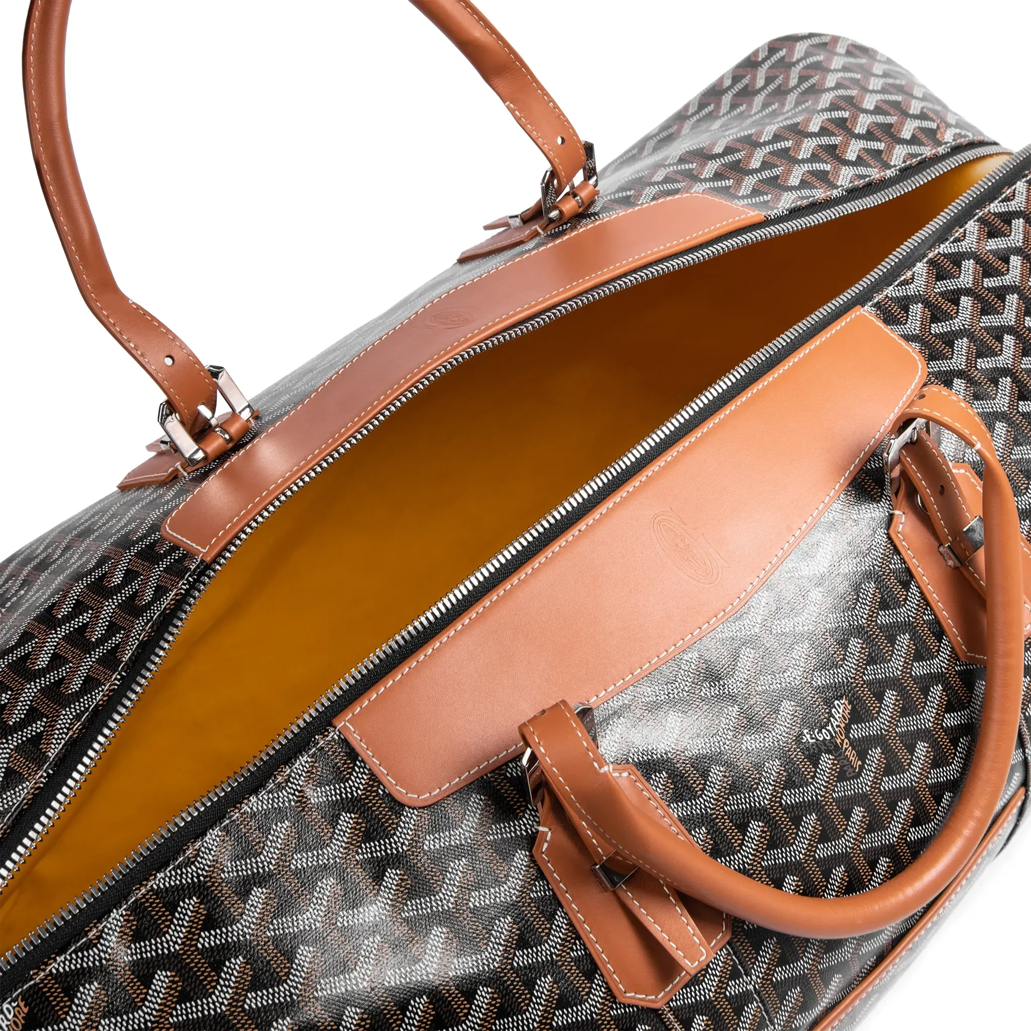 Open zip view of Goyard Bowling 55 Black Tan Bag